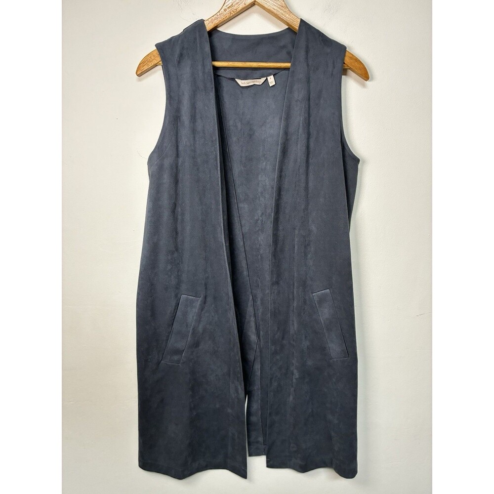 Soft Surroundings Sleeveless Topper Women’s Small Blue Faux Suede Professional